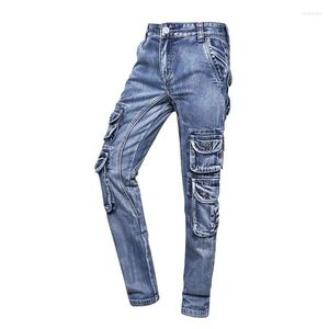 Jeans pour hommes poches multiples en plein air tactique Cargo Denim pantalon Slim Fit petite jambe pantalon pour hommes