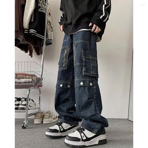 Mannen Jeans Muti-Zakken Cargo Unisex Straight Casual Lovertjes Broek Mannen Hip Hop Streetwear Vintage Mode Broek 2023