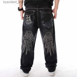Jeans pour hommes Nanaco Man Loose Baggy Jeans Hiphop Skateboard Broderie Denim Pantalons Pantalons Hommes Pantalon Noir Taille Chinoise 30-46 L240313
