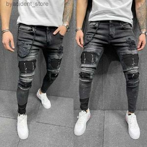 Men's Jeans Nouveau 2023 hommes jean Hip Hop déchiré mince Stretch pantalon printemps et automne mode Club petit ami vêtements haute qualité jean S-3XL L240313