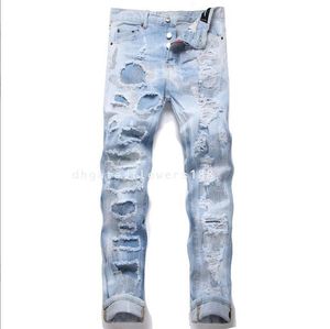 Heren jeans nieuwe 2024 lente buitenlandse handel herenjeans gescheurd patch strak mid-rise iron-on heren broek maar scheurde jeans butt butt lift jeans