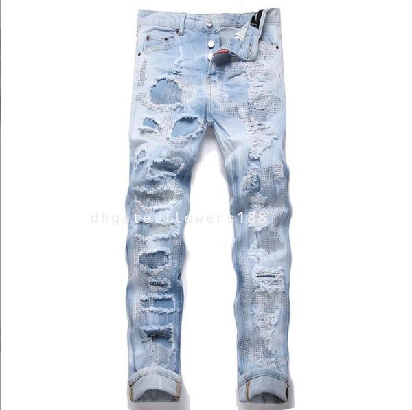 Jeans masculins Nouveaux jeans pour le commerce extérieur de Spring Foreign Men de 2024 Patch en fer à mi-hauteur et pantalon masculin à la hauteur et jeans déchirés jeans jeans jeans de lifting