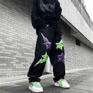 Jeans para hombres New American High Street Fashion Streetwear Lightning Love Patch Bordado Harajuku Jeans Hip Hop Pantalones Hombres Y2k Venta caliente J230420