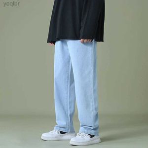 Herenjeans nieuwe herfst heren denim wide been broek Koreaanse rechte lichte pocket jeans elastische taille student truesers heren Mens Black Grayl244