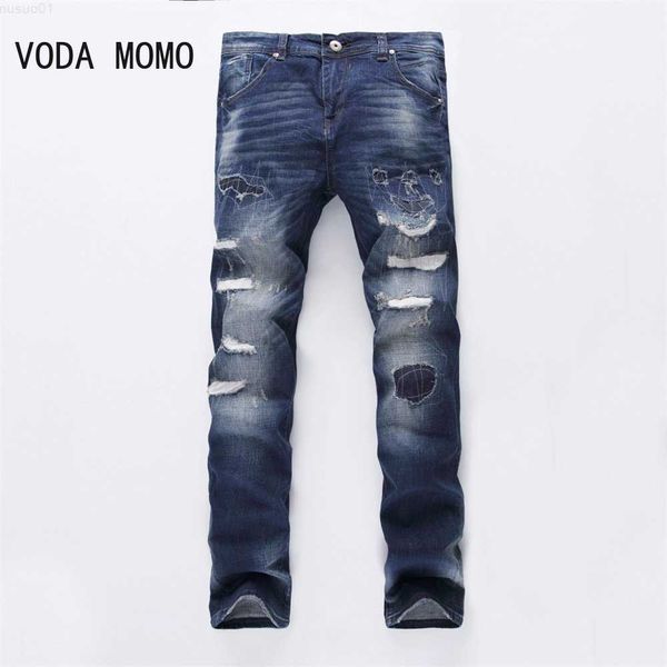 Jeans pour hommes Nouveau Dropshipping Hommes Ripped Biker Jeans Distressed Moto Denim Joggers Détruit Genou En Cuir Plissé Patch Jeans L230724