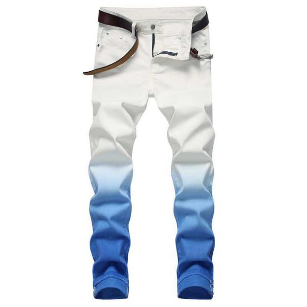 Jeans pour hommes New Fashion Gradient Color Small Straight Stretch Jeans Male High Street Slim Jeans Long High Quality Casual Denim Pants White Z0508