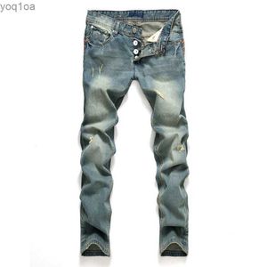 Jeans masculin New Fashion Hole Jeans Denim Mens Long Rangel Rangement Charres Déchirure Pantalon Masculino Masculino Casual Brand Simple Plus Sizel2404