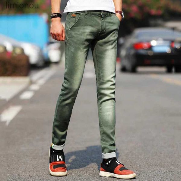 Jeans para hombres Nuevos jeans de moda para hombres Color verde claro Estiramiento Casual Recto Slim Fit Vaqueros pitillo multicolores Pantalones de mezclilla de algodón para hombres L240119