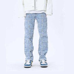 Heren jeans nieuwe mode patchwork gewassen baggy heren grunge jeans broek y2k kleren streetwear punk hiphop rechte denim broek pantalones z0301
