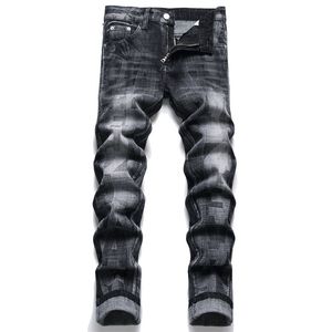 Jeans voor heren Nieuwe mode punk zwarte katoenen denimbroek Mid-taille Casual potloodbroek Straatfietskleding 230926