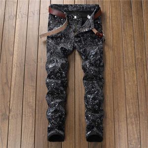 Jeans masculin New Fashion Spring Autumn Mens Mens 3D Jeans imprimés Pantn Hombre Black White Clubs de nuit Jeunes Biker Denim T240409