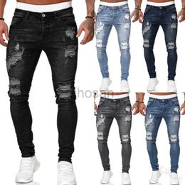 Jeans masculins Nouveau streetwear de mode Ripped Skinny Men Vintage Wash Solid Denim Pantalon Mens Casual Slim Fit Pantal