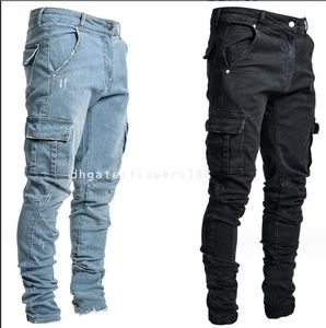 Jeans masculin New Jeans de poche transfrontalière masculine de poche skinny jean jean masculin en détresse en jean noir sage en détresse jeans en détresse jeans hommes
