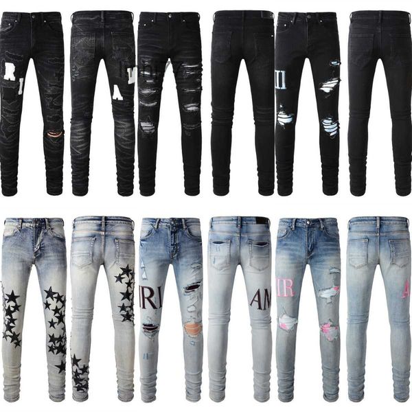 Jeans pour hommes Nouveaux Jeans Hommes Designer Haute Qualité Mode Cool Style Luxe Denim Pantalon En Détresse Ripped Biker Noir Bleu Jean Hommes PantsBU8J