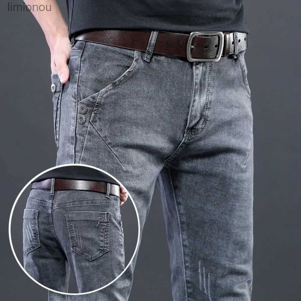 Jeans pour hommes nouveau Style coréen marque de luxe concepteur Streetwear gris pantalon en Denim extensible pour jean décontracté pour homme pantalon de Cowboy de mode maigre L240119