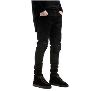 Pantalones vaqueros para hombre Nuevos hombres Pantalones vaqueros pitillo rasgados negros Hip Hop swag Denim Scratched Biker Jeans Pantalones de chándal Famoso diseñador de marca Hombres Pantalones Z0225