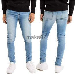 Herenjeans New Men Fashion Skinny Stretch Blue High Street Quality Cotton Spandex Elastic Jean x0714