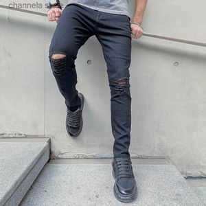 Jeans pour hommes Nouveaux hommes Style Hip hop Ripped Skinny Jeans Hommes Élégant Slim Trous Crayon Denim Pantalon T240205