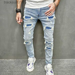 Jeans pour hommes nouveaux hommes trous jean mince décontracté pantalon Streetwear élégant déchiré solide Hip Hop Slim Denim pantalon L230926