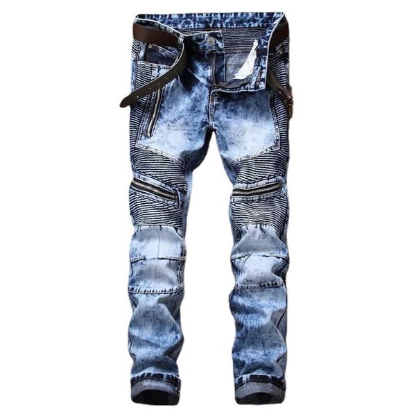 Jeans pour hommes Nouveaux jeans pour hommes commerce extérieur Europe et États-Unis tube droit mince pli fermeture éclair locomotive neige ri2243
