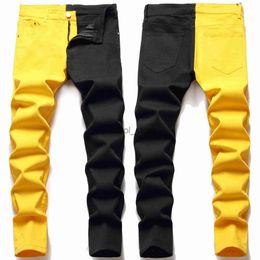 Herenjeans Nieuwe heren heren 2021 Amerikaanse stijl mode stiksels tweekleurig blauw en zwart trend stretch jeans broek denim broek 512 J230806
