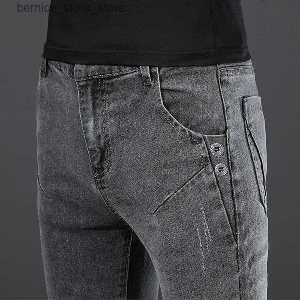 Jeans pour hommes Nouveaux hommes Streetwear Vintage gris coupe ajustée jean pantalon mâle Style Simple coton de haute qualité décontracté pantalon en Denim droit Q231213