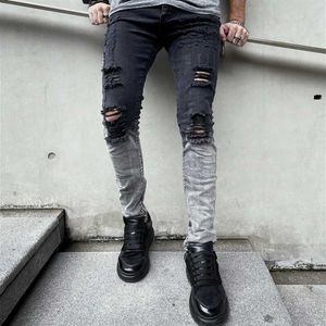 Jeans masculins Nouveaux hommes élégants gradient déchiré jeans skinny pantalon trous masculin stretch pantalon de jean décontracté y240507