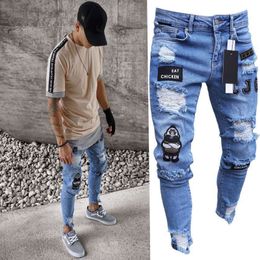 Jeans pour hommes New Mens Skinny jeans Casual Biker Denim Ripped hiphop Pantalon Washed Patched Damaged Jean Slim Fit Streetwear