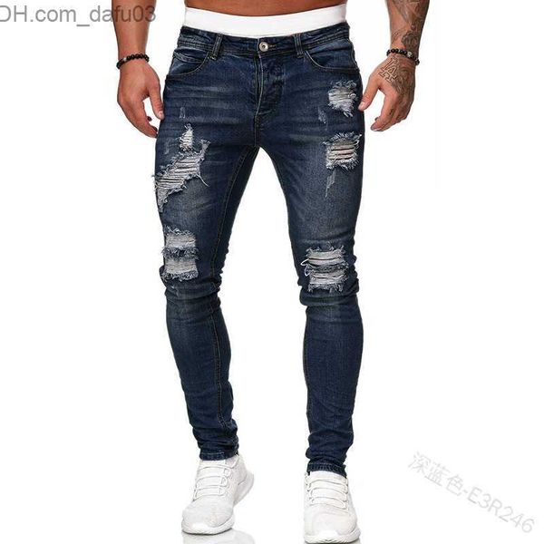 Jeans pour hommes New Ripped Sexy Hole Distressed Hip Hop Streetwear Denim Pantalon Qualité Hommes Pantalon Slim Fit Washed Jeans 201111 Z230801