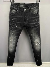 Jeans pour hommes nouvelle lettre de conception droite DSQ COOLGUY JEANS hommes noir peinture en aérosol trou mode style slim crayon pantalon jeans pour mari 9862 T240205