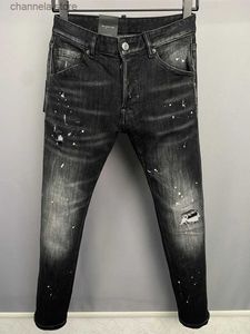 Jeans pour hommes nouvelle lettre de conception droite DSQ COOLGUY JEANS hommes noir peinture en aérosol trou mode style slim crayon pantalon jeans pour mari 9862 T240205