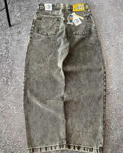 Heren jeans nieuwe straat polaire skateboarden bedrijf borduurpatroon grijs wassende heren merk Koreaanse mode yuansu stijl wide been broek Q240509