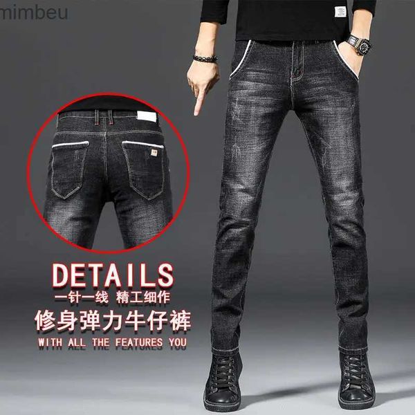 Jeans pour hommes Nouveau style hommes droit slim noir jeans haute qualité rayures stretch pantalon coréen sexy décontracté bleu jeans pantalons longs; L240109