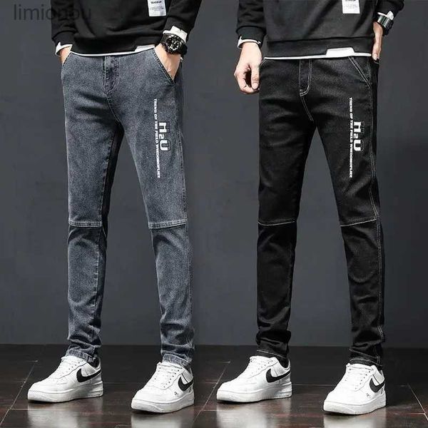 Jeans pour hommes Nouveau style hommes droit slim noir jean haute qualité rayures gris foncé pantalon coréen élégant sexy jeans décontractés pantalons longs; L240119