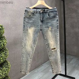 Jeans pour hommes Nouveau luxe à la mode Vintage lavé Slim Jeans pour hommes en détresse élégant et confortable solide Design Boyfriend décontracté bleu JeansL240109