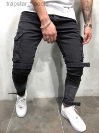 Jeans voor heren Nieuwste ontwerp Heren Slim Fit Jeans met gescheurde patch Hi-Street Distressed Denim Joggers Kniegaten Gewassen jeans met grote zakken Biker-jeans L230918