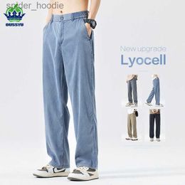 Jeans voor heren Nieuw opgewaardeerde jeans van lyocell-stof Heren losse rechte zomer elastische taille Casual denim broek Mannelijke dunne broek Grote maat 5XL L230921