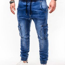 Jeans pour hommes Nice printemps automne hommes Hip Hop lavage pantalons de sport décontractés pieds de poutre bleu foncé