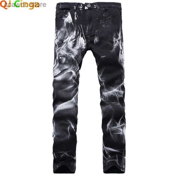 Men's Jeans Night Club Hommes 3D Impression Jeans Denim Noir Loup Motif Imprimé Punk Droit Coton Décontracté Imprimé Denim Pantalon Grande Taille 28-42 T240109