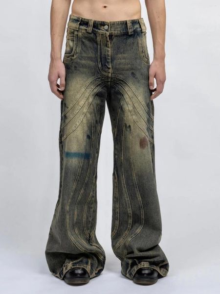 Jeans pour hommes sans Fath artisanat lourd lavé délavé en détresse Micro Flare lâche vague droite Denim pantalon unisexe