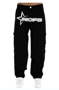 Jeans pour hommes NOFS Mode Lettre Imprimer Y2K Hommes Baggy High Street Vintage Hip Hop Denim Pantalon Casual Droite Large Jambe 230715