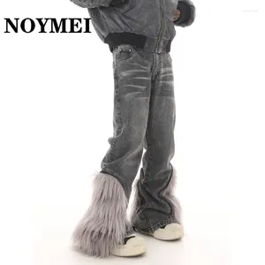 Jeans pour hommes Noymei Style américain High Street Peluche Patchwork Détachable Boot-Cut Pantalon 2024 Chic Trendy Hommes Pantalons WA4062