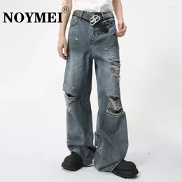 Heren jeans noymei gat ontwerp high street gewassen denim broek 2024 zomer Amerikaanse stijl los rechte jean mode in nood wa4429