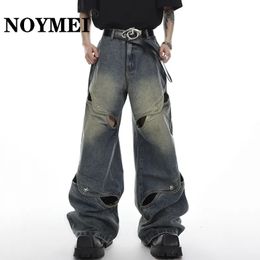 Jeans pour hommes Noymei mâle Y2K High Street Patchwork lâche hommes évider à la mode Vintage bouton en métal droit Denim pantalon jambe large WA1321 231027