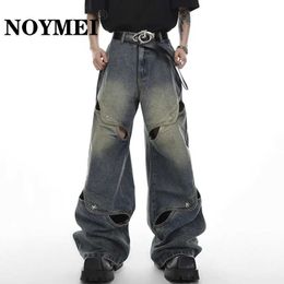 Jeans masculin Noymei Mens Y2K Jeans Street Sctree Sctret Hollow Fashionable Retro Metal Buttons Straight Wide Leg Wa1321 Q240427