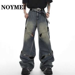 Heren jeans noymei heren y2k jeans straatstickstickers losse holle modieuze retro metalen knoppen rechte breedbeen wa1321 Q240427