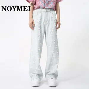 Jeans masculin Noymei Summer Hole Design 2024 Pantalon denim Couleur solide TRENDY All-Match Vintage Style High Street Male Straight Jean WA4431