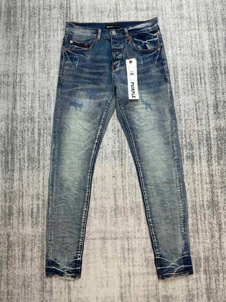 Jeans masculinos venda on-line designer roxo marca preto denim magro ajuste streetwear angustiado estiramento magro danificado destruído buraco