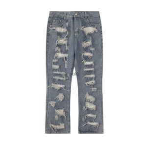 Jeans voor heren Originele blauwe gescheurde micro uitlopende jeans Heren Droyed geplooide Jean Baggy Y2K High Street gat gewassen gescheurde jeans voor Femaleyolq