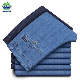 Jeans pour hommes OUSSYU Marque Classique 100% Coton Jeans Hommes D'affaires Printemps Été Lâche Droite Denim Pantalon Salopette Pantalon Grande taille 40 42 230503